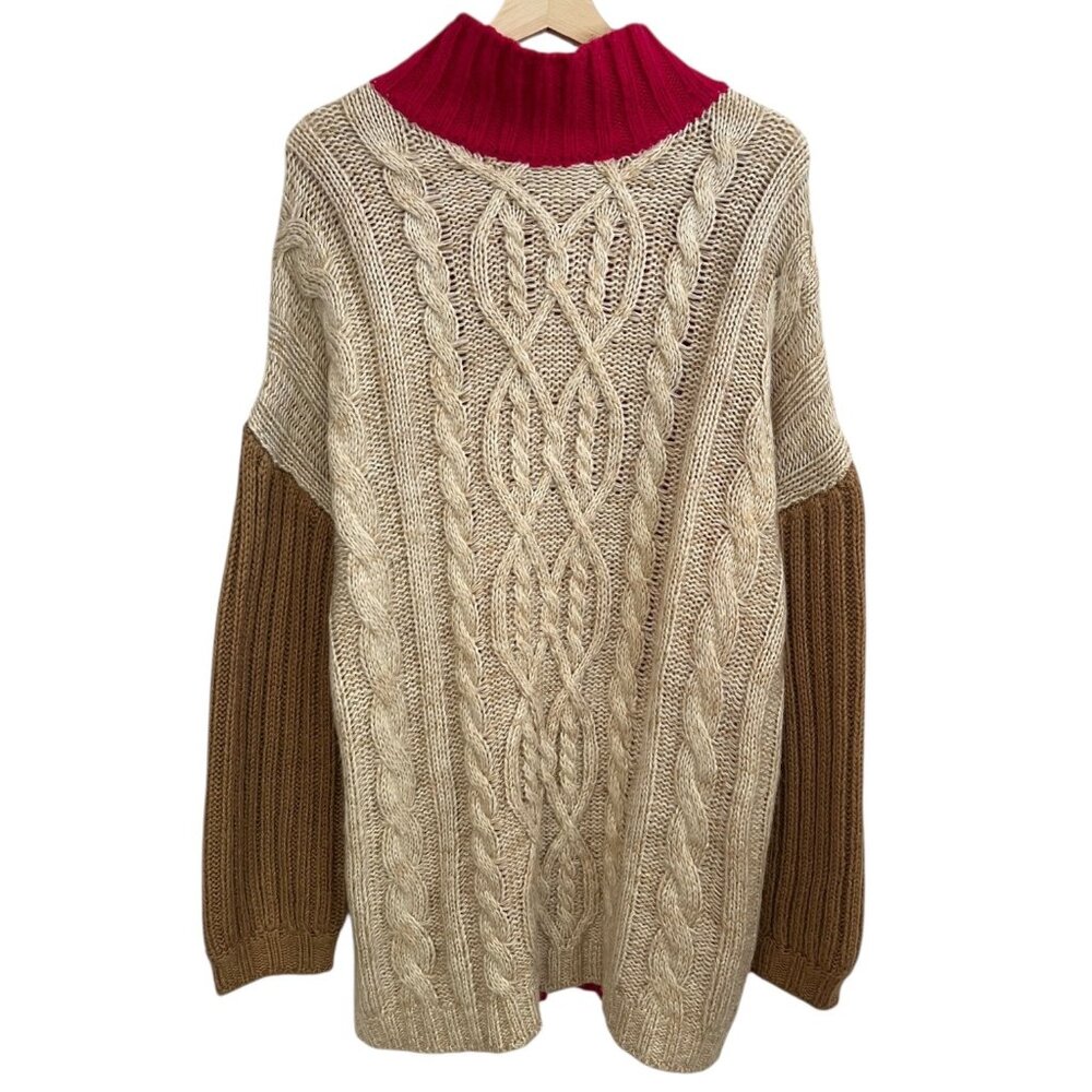 Moon River Womens Colorblock Chunky Cable Knit‎ Oversized Sweater Medium